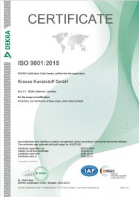 Zertifikat ISO 9001:2015 – Plastec GmbH